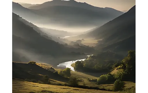 Preview of Mist drifting through a mountain valley: restored by Real-ESRGAN