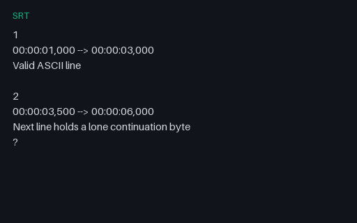 Preview of SRT, Intentionally Corrupt: Invalid UTF-8 Byte Sequence