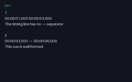 Preview of SRT, Intentionally Corrupt: Missing Timestamp Arrow
