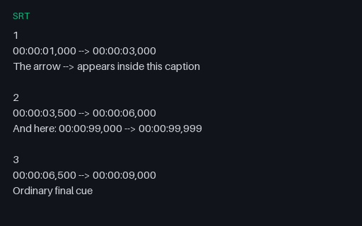 Preview of SRT: Cue Text Containing the Timestamp Arrow