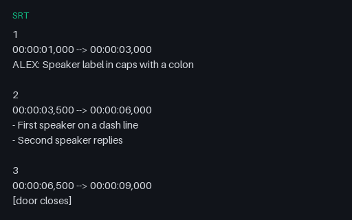 Preview of SRT: Speaker Labels and Dialogue Dashes