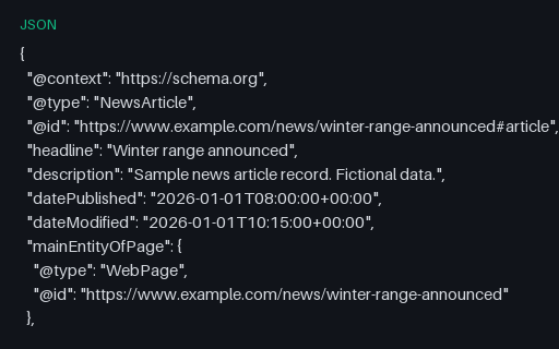 Preview of JSON-LD NewsArticle with author and publisher