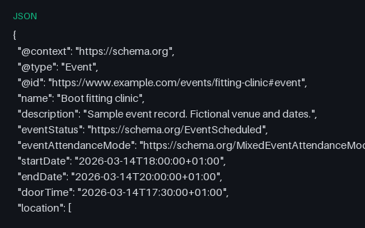 Preview of JSON-LD Event with offers and a location