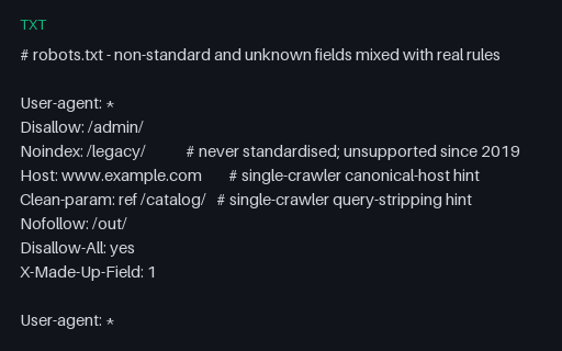 Preview of robots.txt - unknown and vendor-specific fields