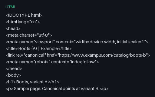 Preview of HTML canonical loop, page A (deliberately invalid)