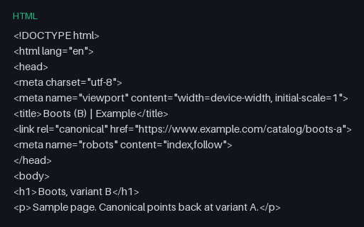 Preview of HTML canonical loop, page B (deliberately invalid)