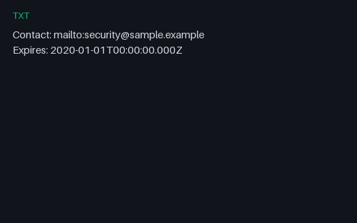 Preview of security.txt: Expired SAMPLE