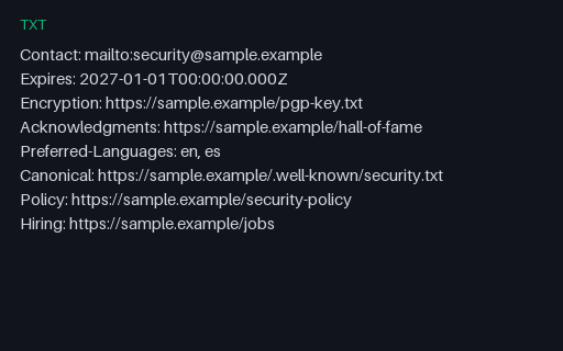 Preview of security.txt: Full SAMPLE