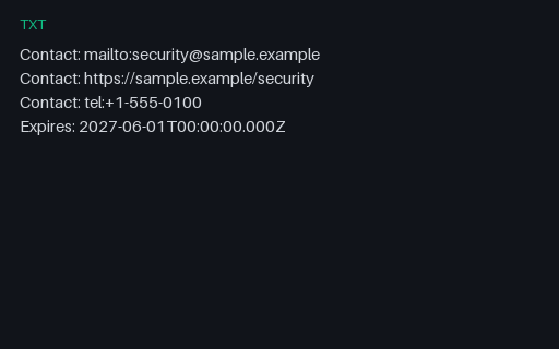 Preview of security.txt: Multi Contact SAMPLE
