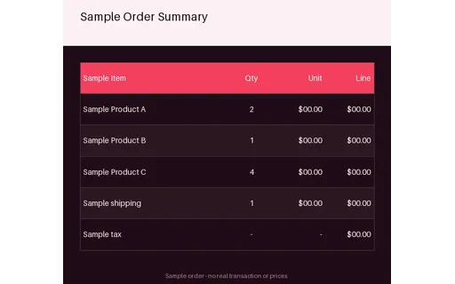 Order Summary Table template preview