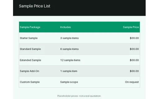 Price List Module template preview