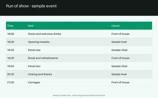 Event Run of Show template preview
