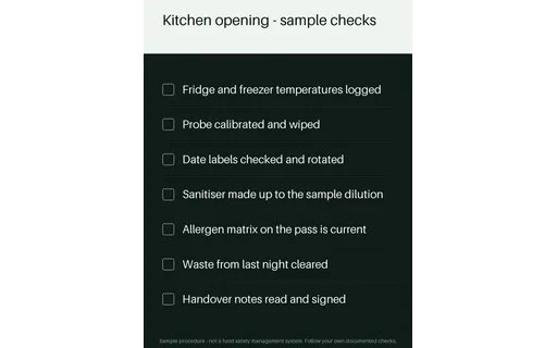 Kitchen Opening Checklist template preview