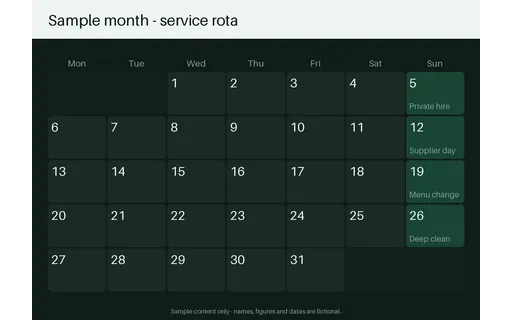 Service Rota Calendar template preview