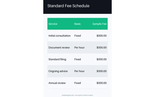 Standard Fee Schedule template preview