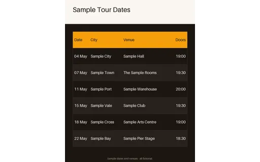 Tour Date List Sheet template preview