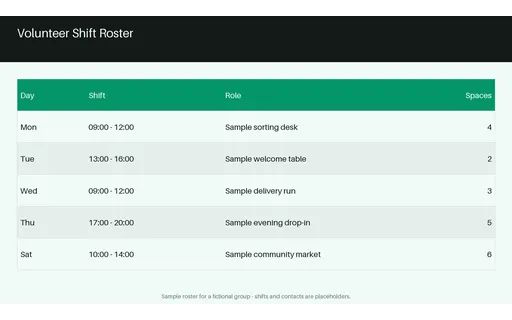 Volunteer Shift Roster template preview