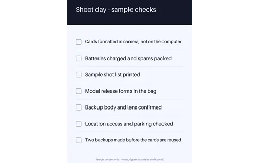 Shoot Day Checklist template preview