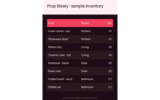Prop Library Sheet template preview