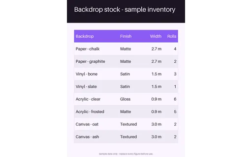 Backdrop Stock Sheet template preview