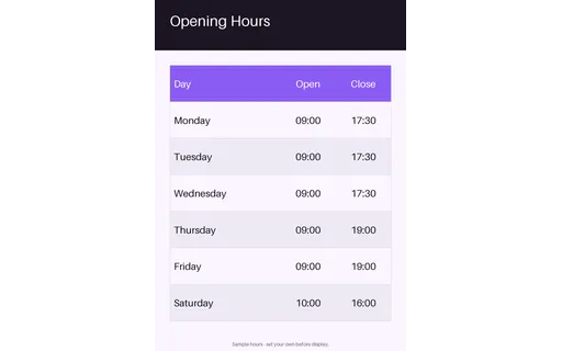 Opening Hours Plate template preview