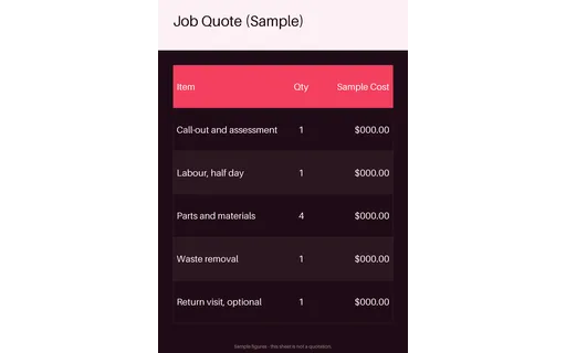 Job Quote Sheet template preview
