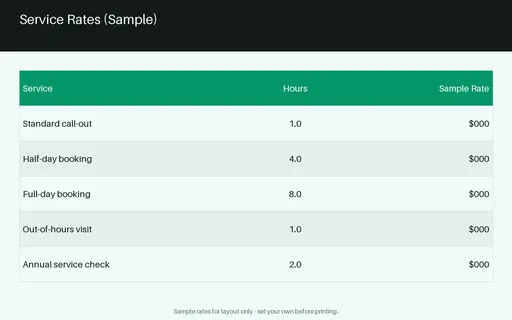 Service Rate Card template preview