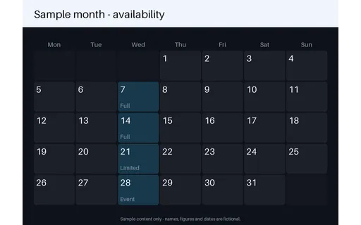 Booking Calendar Panel template preview