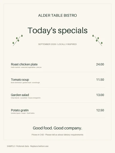 Daily Specials Board template preview